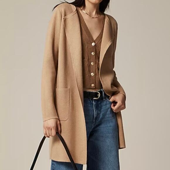 J Crew Women's Juliette Wool Blend Collarless Sweater Blazer XS Camel - Picture 1 of 14